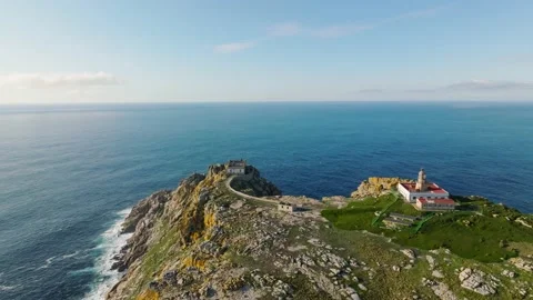 Stunning View Of A Lighthouse On Top Of Sisargas  In Galicia. aerial pull-back Vídeos de archivo 238804855