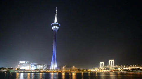 Stunning view  of Macau at night Stock Footage 37689077