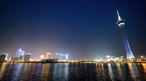 Stunning view  of Macau tower at night Stock Footage 39795609
