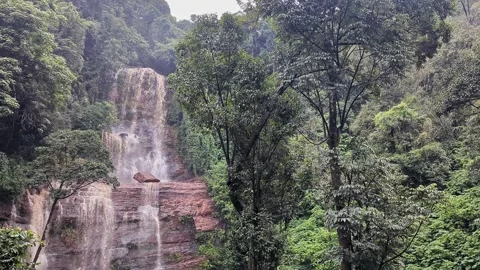 Stunning view of magnificent jhari waterfall cascading down lush green jung.. Stock-Footage 346816600