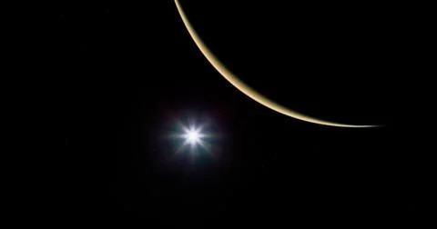 Stunning view of Mars with distant sun shining in a dark sky Stock Illustration