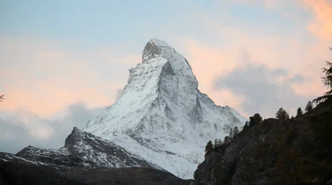 Stunning View Of Matterhorn In Swiss Alps. Shot from the Zermatt side Stock Footage