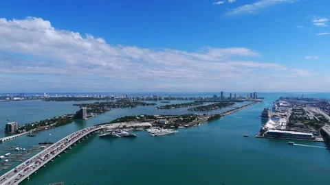 Stunning view of Miami Downtown showcasing serene waters, lush greenery and Stock Footage 274286076