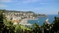 Stunning view of Nice city and port behind green cactuses, travel to France HD Footage