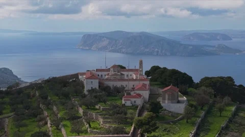 Stunning View from Prophet Elias Monastery in Hydra with Landscape Reveal Stock-Footage 315392940