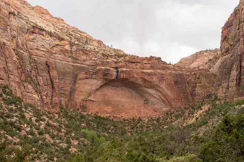 A stunning view of red rocks on a cloudy day at Zion National Park, Utah. Stock Photos