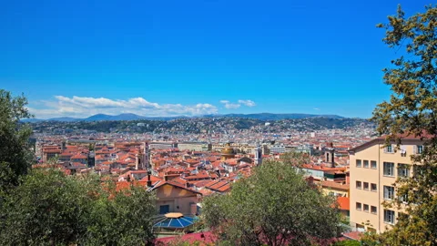 Stunning view of rooftops in Nice on the Mediterranean Sea. Stock Footage 247220112