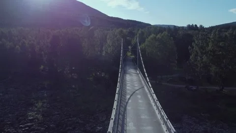 Stunning view of Sjoa river and old metal bridge in Norway during daylight drone Video stock 301320984