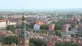 Stunning view from the top on central Gdansk and Main City Hall, architecture HD Footage