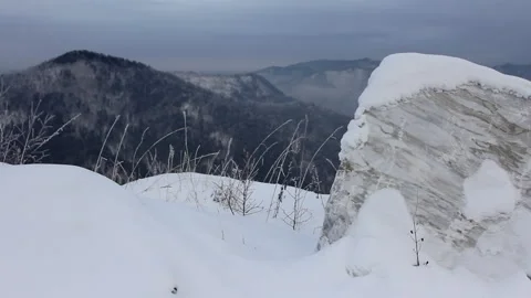 Stunning view from top of mountain walking trail, winter, mountain peaks, snow Stock Footage 132737935