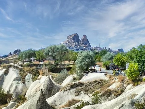 Stunning view of the unique rock formations and hills in Cappadocia, Turkey. Stock Photos