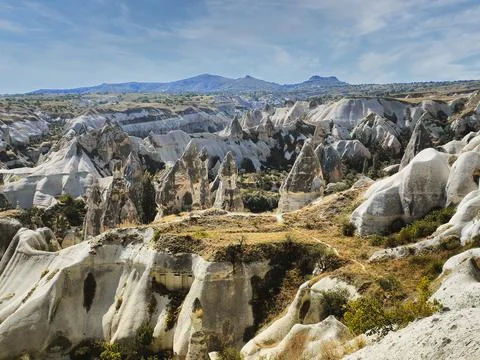 Stunning view of the unique rock formations and hills in Cappadocia, Turkey. Stock Photos