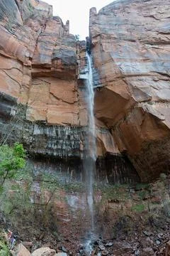 A stunning view of the waterfall at the Lower Emerald Pool in Zion NP, Utah. Stock Photos