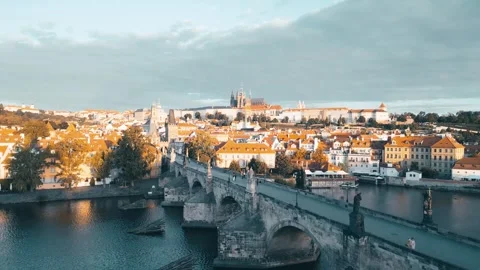 Stunning Views of Charles Bridge and Prague Castle Stock Footage 320671150