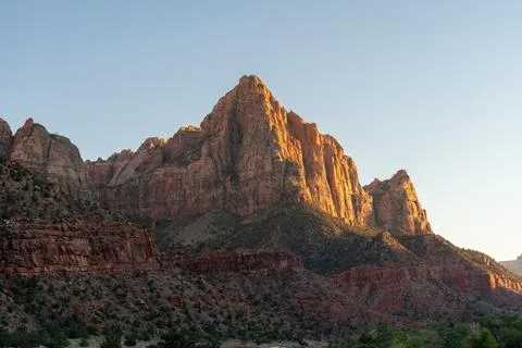 Stunning views of red rock mountains at Zion National Park, Utah. Stock Photos