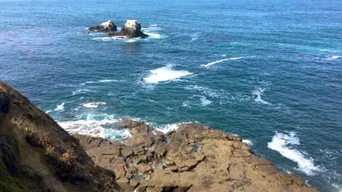 Stunning Views of Tide Pools, Pacific Ocean, Seal Rock and Rocky Beach Stock Footage 138669444