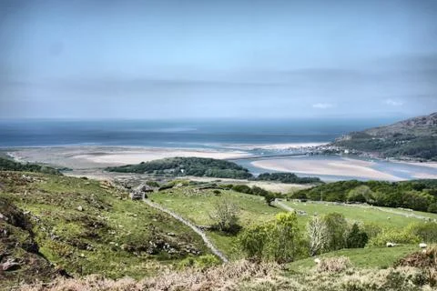 Stunning welsh mountains under a cloudy blue sky Stock Photos