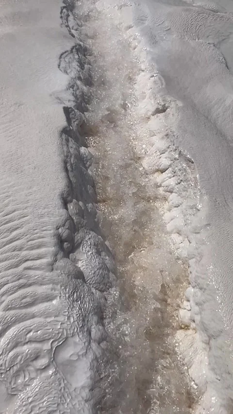 Stunning white travertines with thermal spring water in Pamukkale, Türkiye. Stock Footage 345998946
