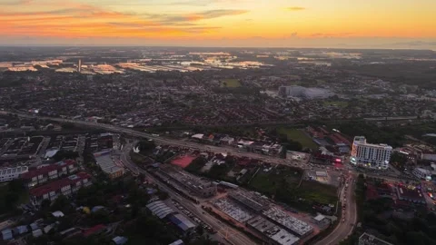 A stunning wide angle drone shot of Parit Buntar town Stock Footage 332086879