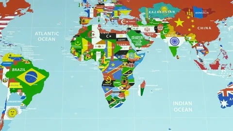 Stunning World Map With Colorful Flags From All Over The World. Stock-Footage 197020158
