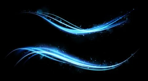 Stunningly Elegant Blue Light Waves Gracefully Displayed on a Deep Black Stock Illustration