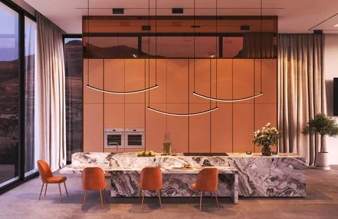 Stunningly elegant modern kitchen featuring chic design elements perfect for Stock Illustration