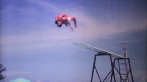 Stunt Divers Doing A Show-1969 Vintage 8mm film Stock Footage