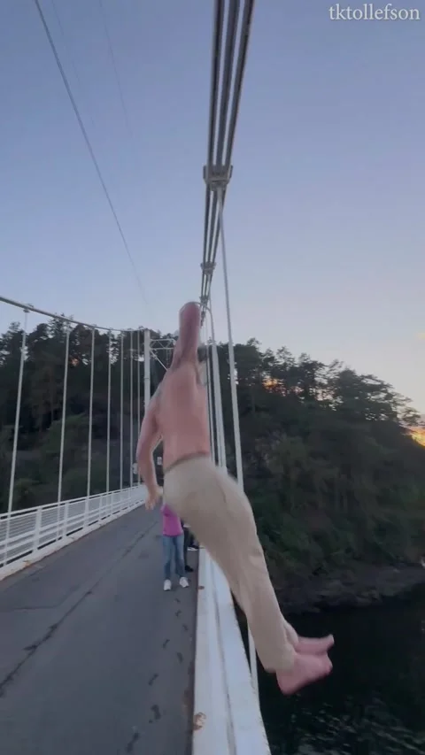 Stunt Man Doesn't Commit To Bridge Jump - 29 Sep 2025 Stock Footage 318043817