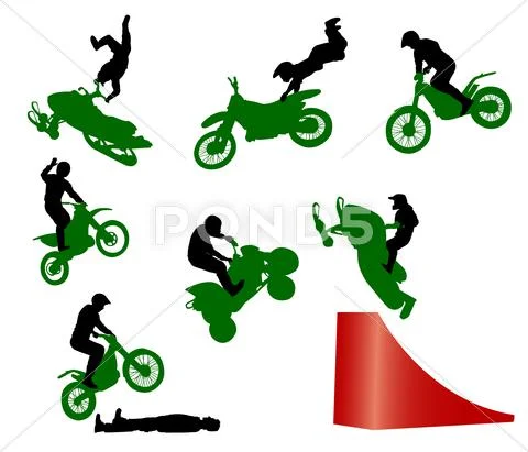 Stunt show on a motorcycle. Stock Illustration
