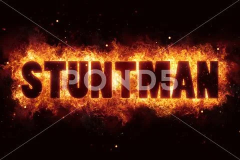 Stunt stuntman text on fire flames explosion burning Stock Illustration