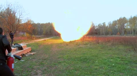 Stuntman explodes and burns Stock Footage 42135677