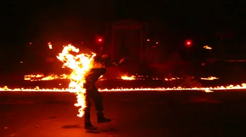 Stuntmen with fire Stock Footage 53533838