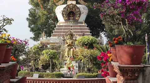The stupa between flowers. Slider shift Stock Footage 58938129