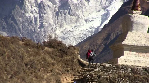 Stupa (buddhism) on the Ama dablam background. Nepal. Stock Footage 43743507