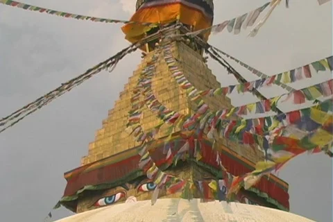Stupa Eyes and flags Stock Footage
