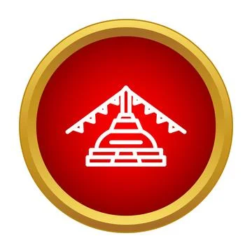 Stupa icon in red circle with gold border Stock Illustration