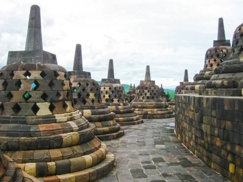 Stupas in Borobudur Temple, Central Java at Indonesia Foto stock