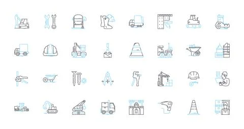 Sturdy construction linear icons set. Durable, Strong, Robust, Reliable, Tough Stock Illustration