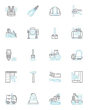 Sturdy construction linear icons set. Durable, Strong, Robust, Reliable, Tough Stock Illustration