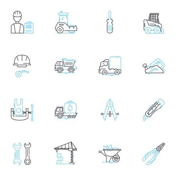 Sturdy construction linear icons set. Durable, Strong, Robust, Reliable, Tough Stock Illustration
