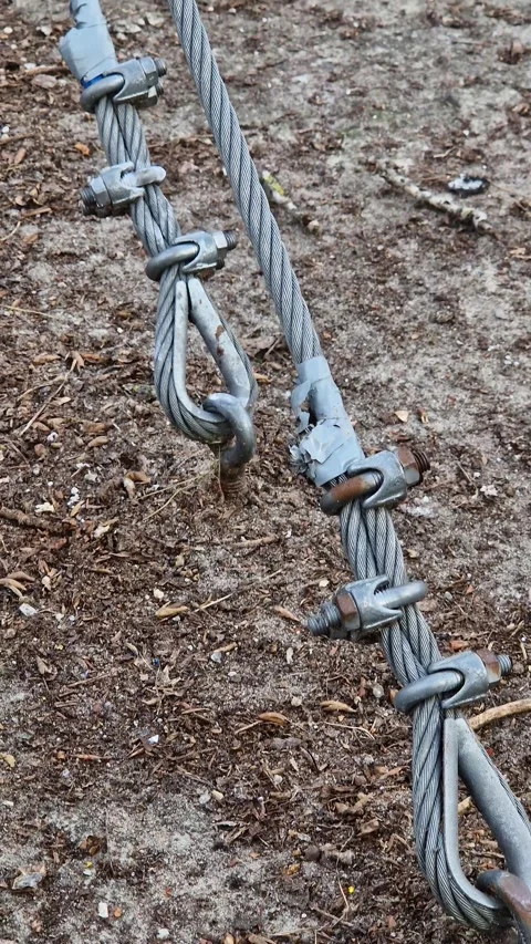 A sturdy structure, probably to support some structure in a rope park Stock Footage 331156053