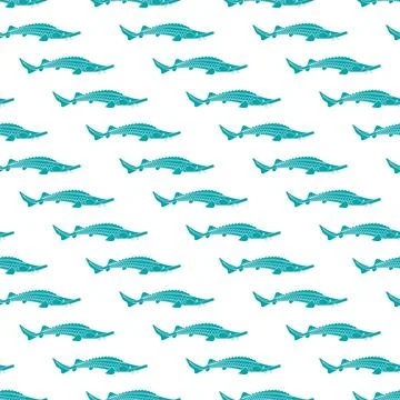 Sturgeon pattern seamless. fish background. vector texture Stock Illustration