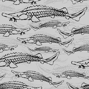 Sturgeon pattern seamless. fish background. vector texture Stock Illustration