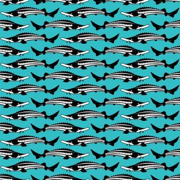Sturgeon pattern seamless. fish background. vector texture Stock Illustration