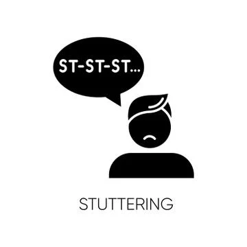 Stuttering glyph icon. Speech problem. Repetition in talking. Sound, syllable Illustrazione stock