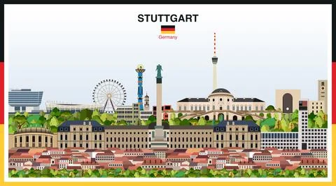 Stuttgart city skyline with frame border in colours of German flag. Vector Stock Illustration