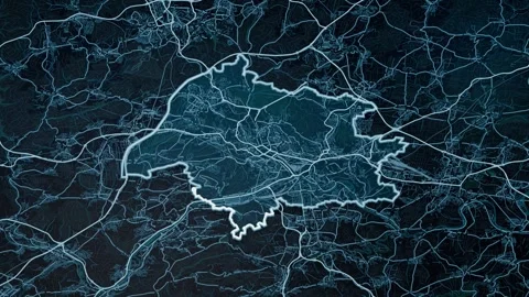 Stuttgart Germany Glowing Digital Map Animation 4K Stock Footage 340597113