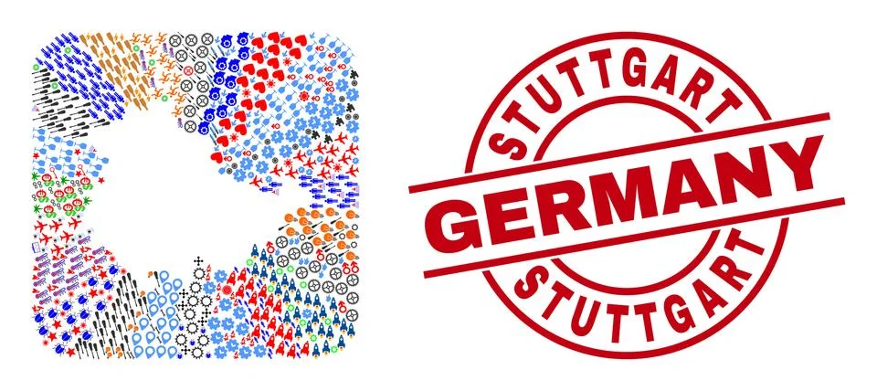 Stuttgart Germany Stamp and Thuringia Land Map Stencil Mosaic Illustrazione stock