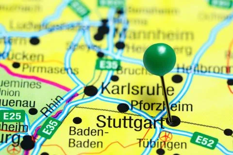 Stuttgart pinned on a map of Germany Stock-Fotos
