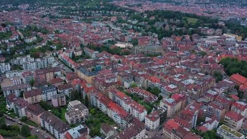 Stuttgart - a sunset or sunrise drone view of the central part Stock Footage 293670952